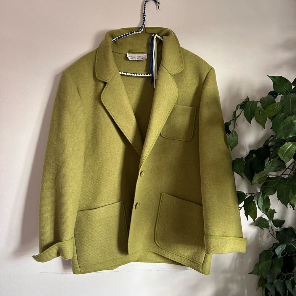 Vintage Designer Wool Green Weinberg paris Auckie Sanft Oversized Blazer jacket - Picture 5 of 8